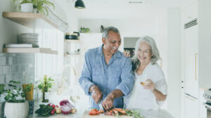 Senior couple in kitchen together